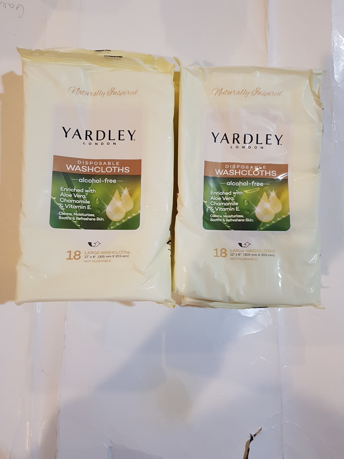 LOT OF 5 PACKS – Yardley of London Large Disposable Washcloth 18/Pk. 90 total.