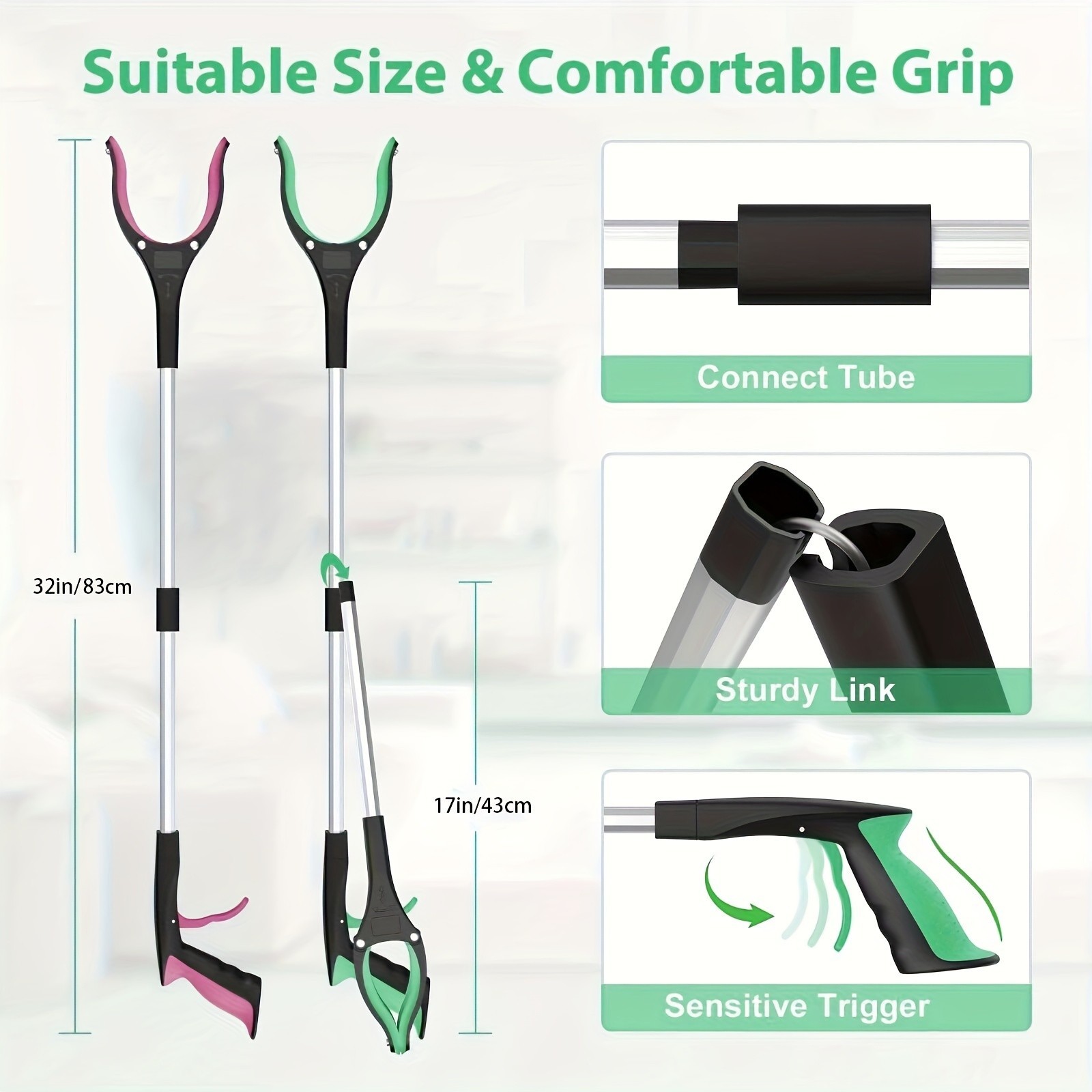 Foldable Reach Grabber Pickup Tool Long Handle Trash Litter Picker 32in Grip