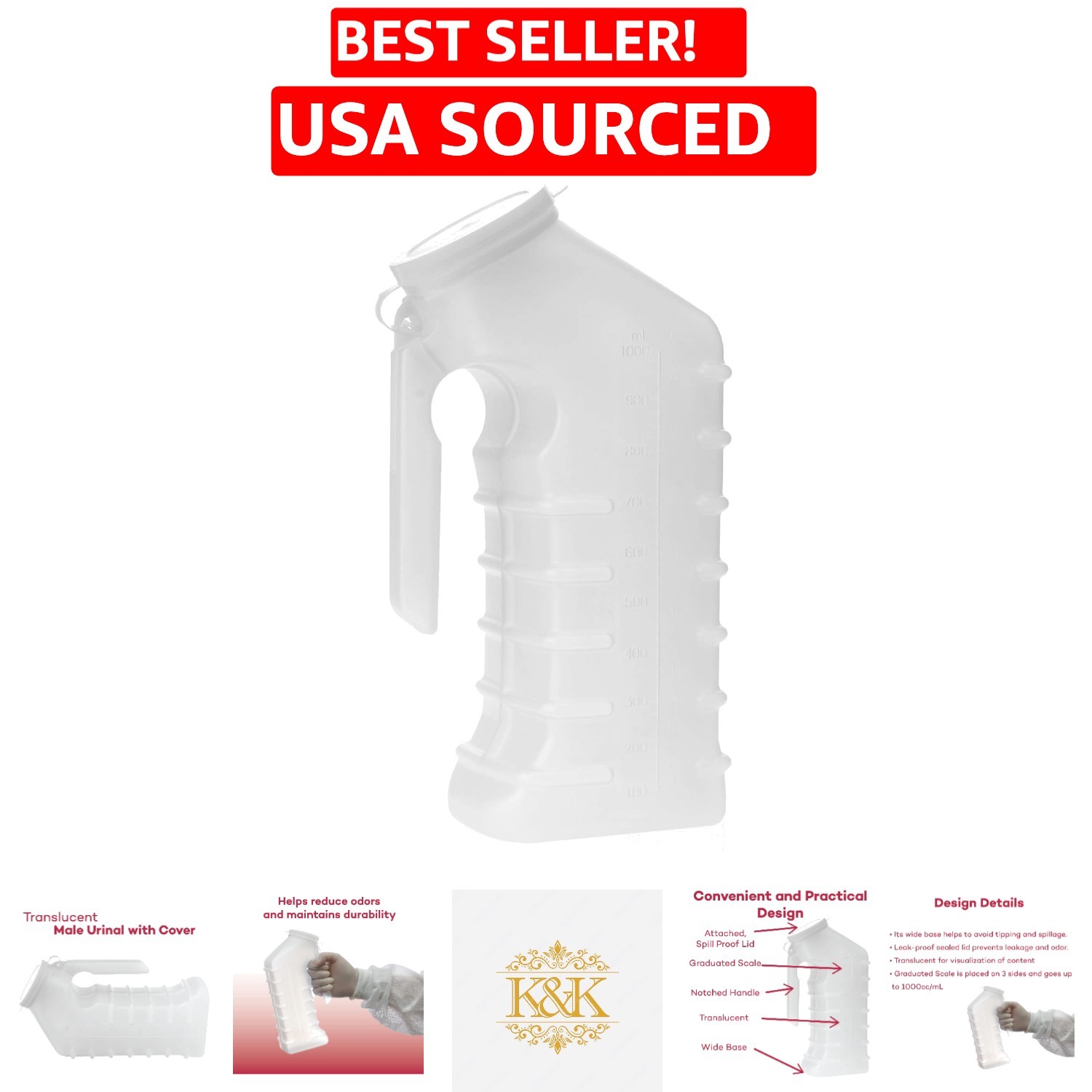 Translucent Male Urinal with Leak-Proof Cover – Ideal for Travel & Emergencies