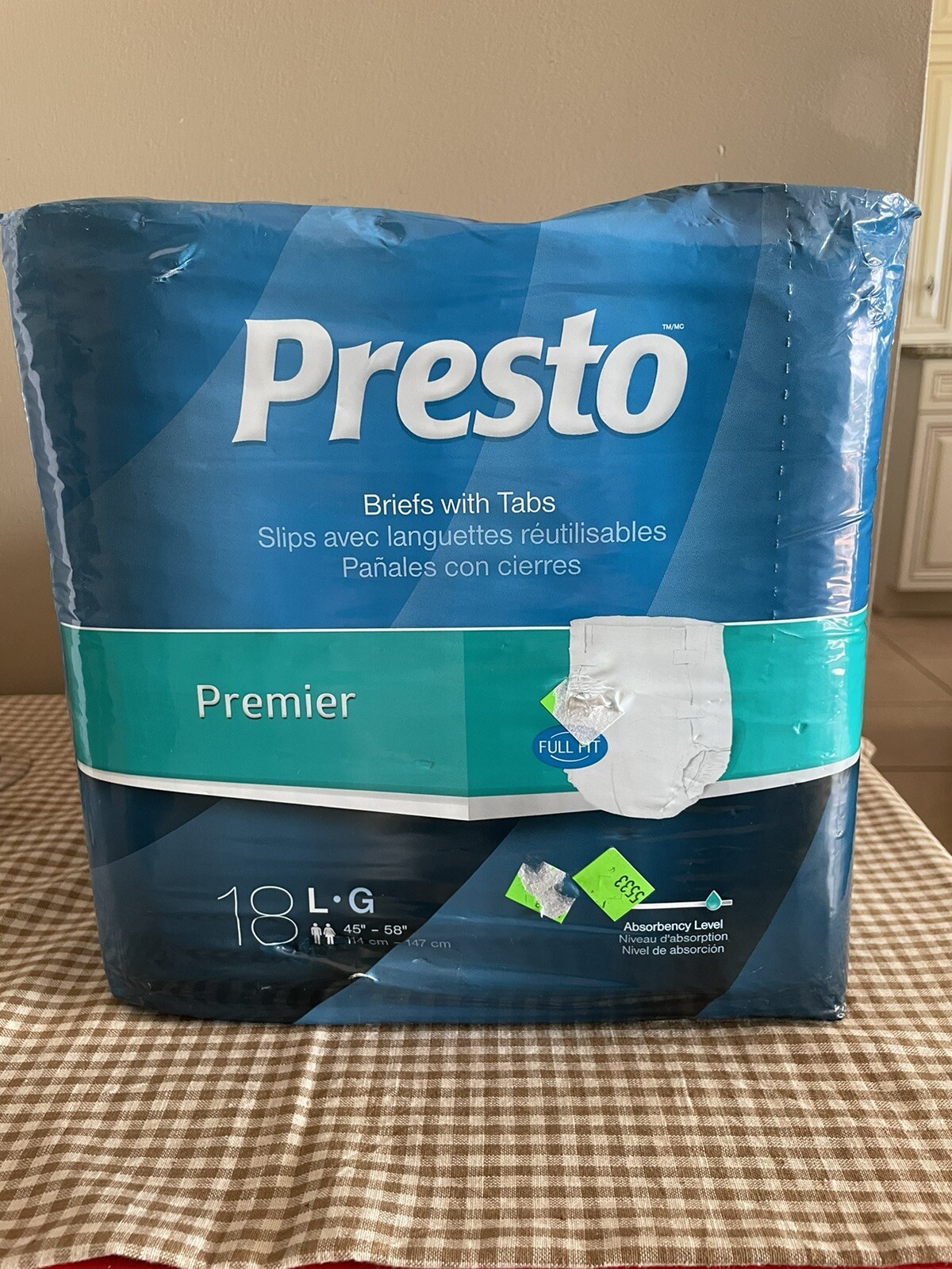 Presto Plus Protective Underwear Large 45” – 58” Maxiumum Absorbency PK/18