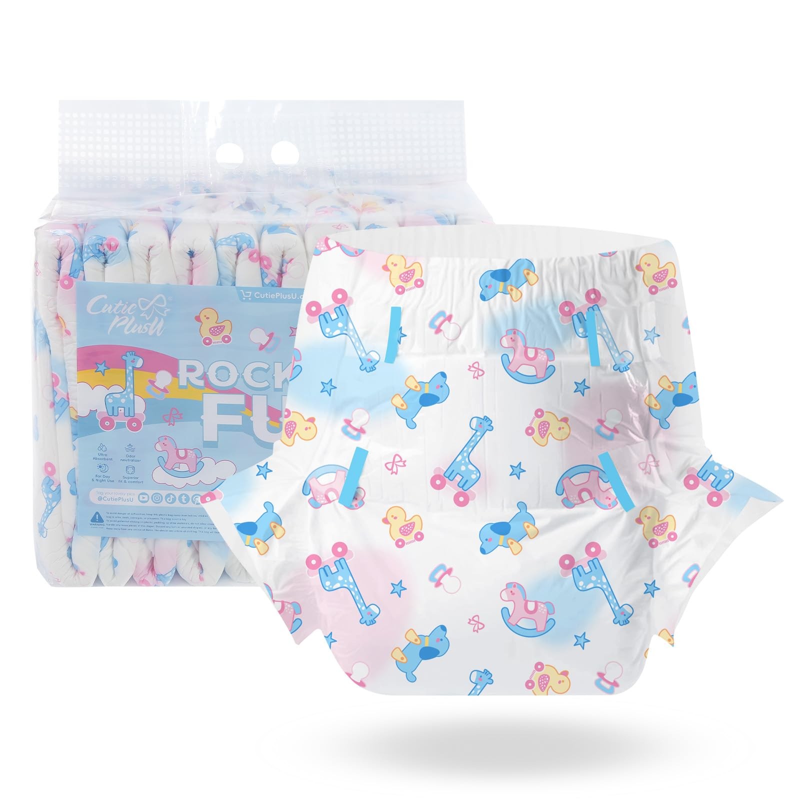 CutiePlusU Adult Diapers 10 Pieces,Rocking Fun Disposable Incontinence Briefs…