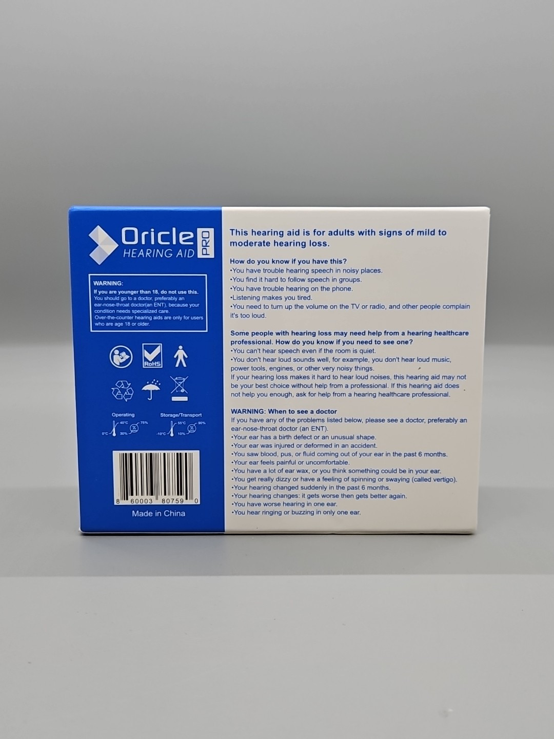 {L} Oricle Pro Hearing Aid For Adults With Mild To Moderate Hearing Loss NEW