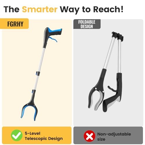 Telescopic Grabber Reacher Tool, 5-Level Adjustable Length (23” to 41”) Blue