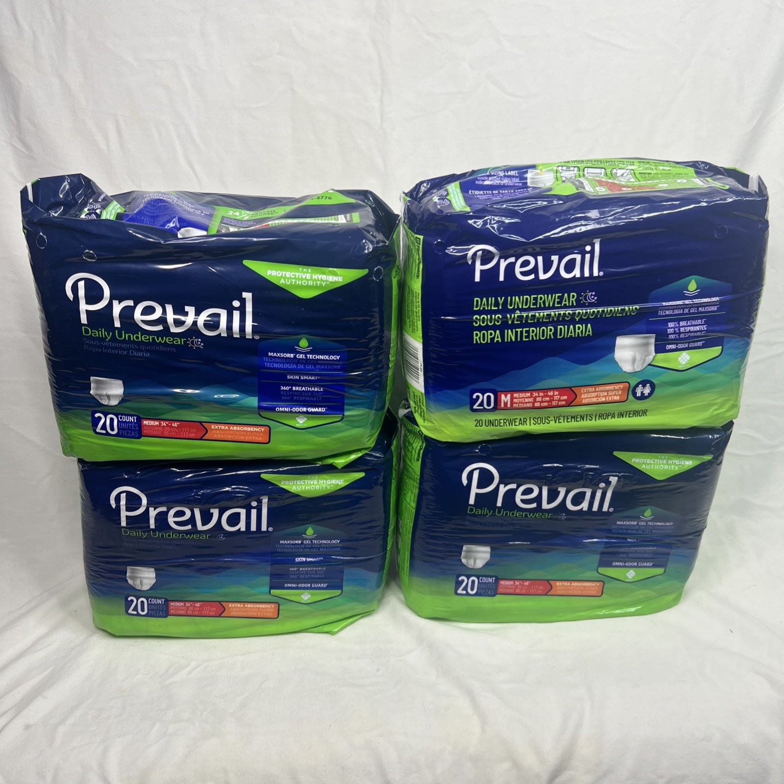Lot of 80 Prevail Disposable Underwear Daily Medium Size 34″ To 46″ Extra Absorb