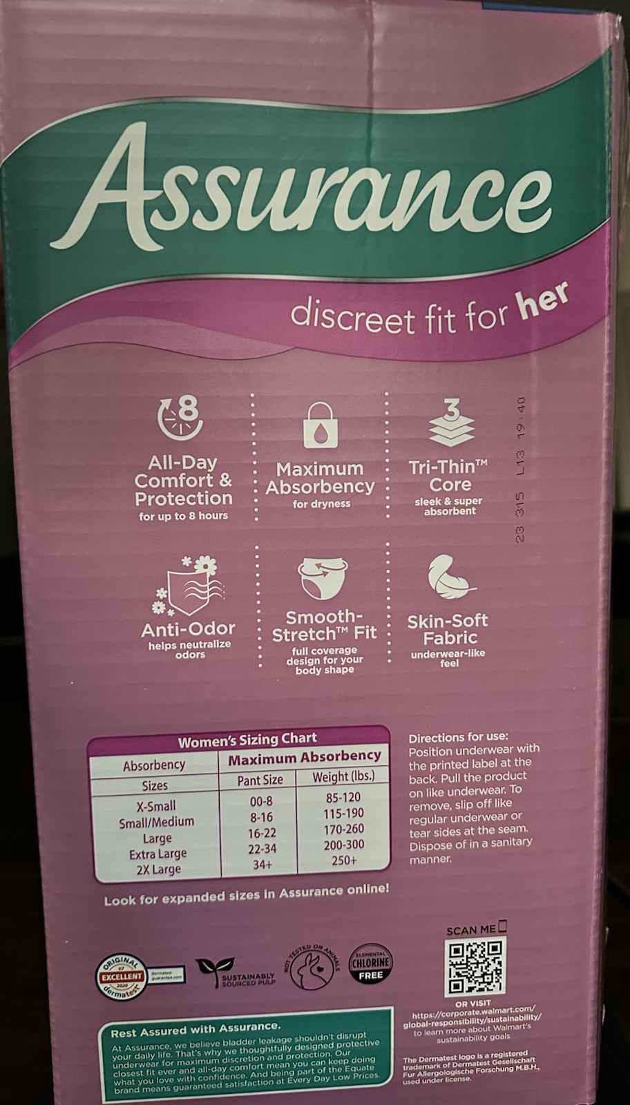Assurance Womens Size L Discreet Underwear Maximum Absorbency Anti Odor 54 Count