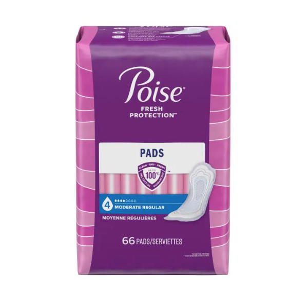 Poise Pads, Moderate, Regular Length 66 pads Bag