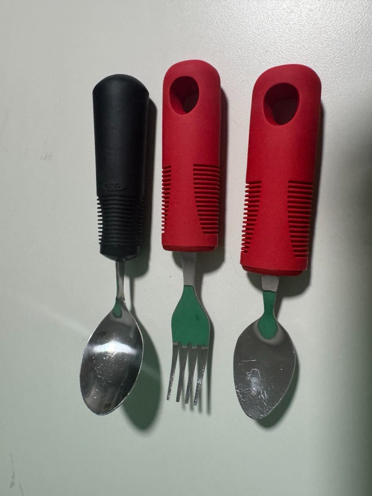 Lot of 5: Essential medical supply 2 wood trays 2 spoons and 1 fork rubber/steel
