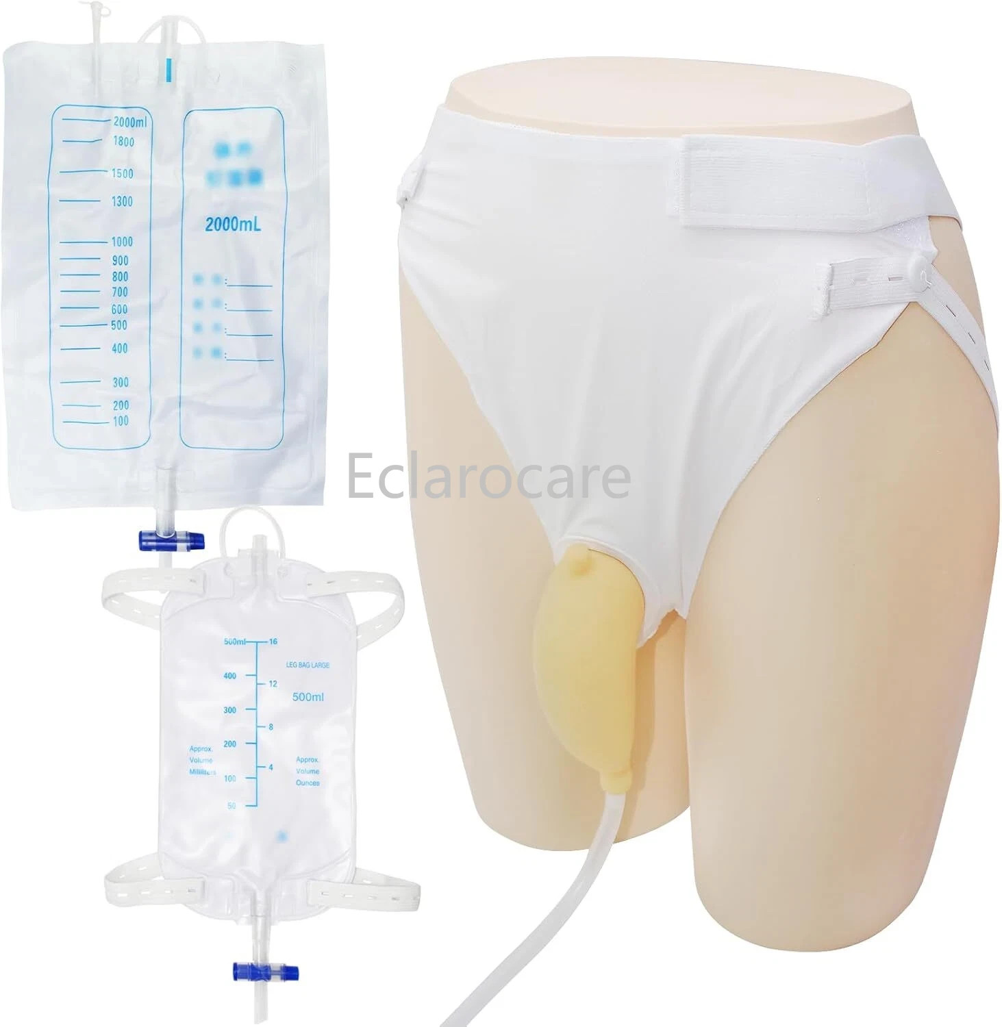 2000ml 1000ml 500ml Men Wearable Urinal Reusable Protable Silicone Urine Leg Bag