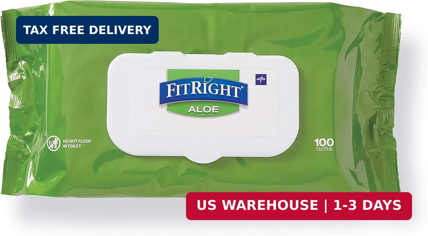 Medline FitRight Aloe Personal Cleansing Cloth Wipes, Scented, 576 Count, 8 x 10