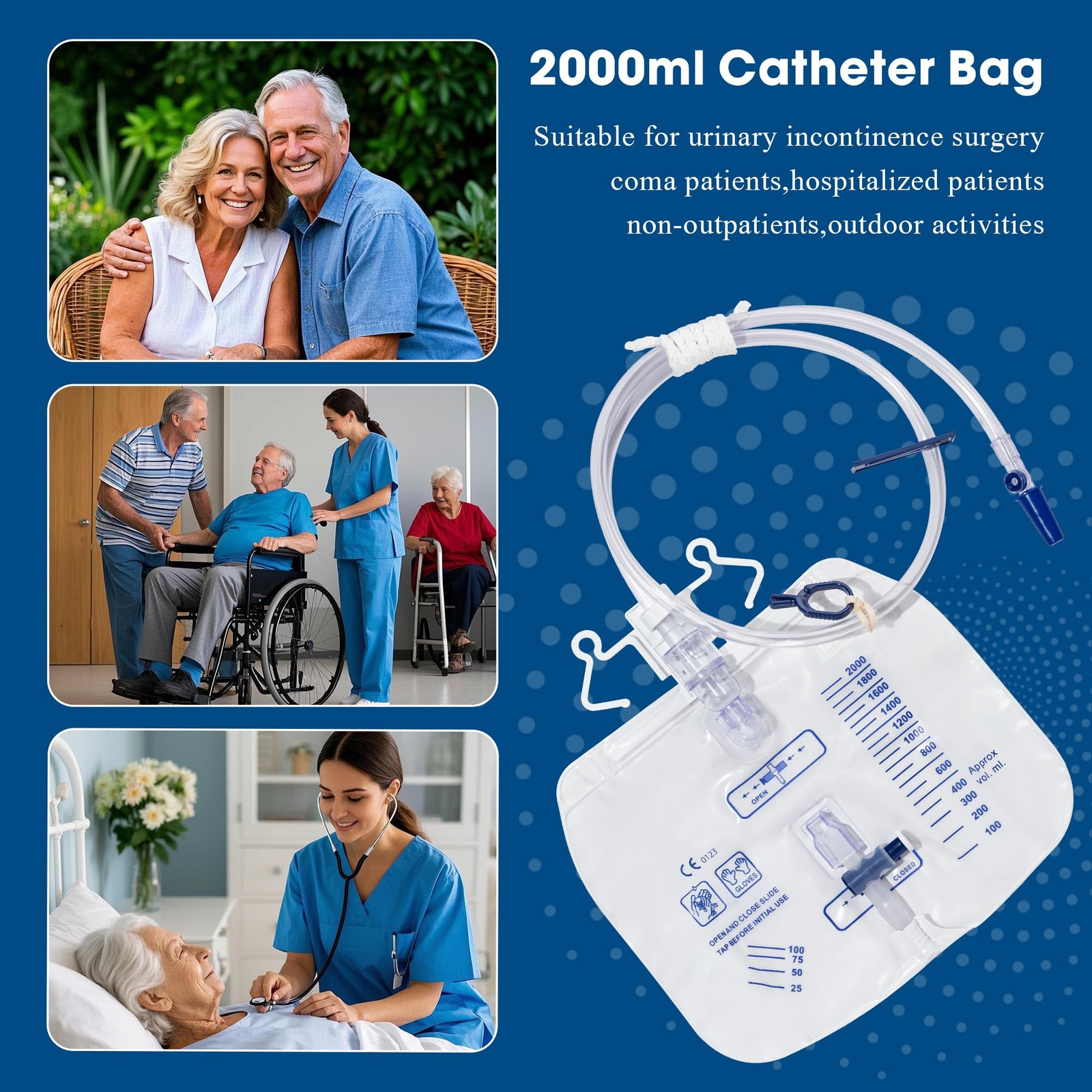 2000mL Catheter Bags for Men and Women 3 Pack Professional Urinary Drainage B…