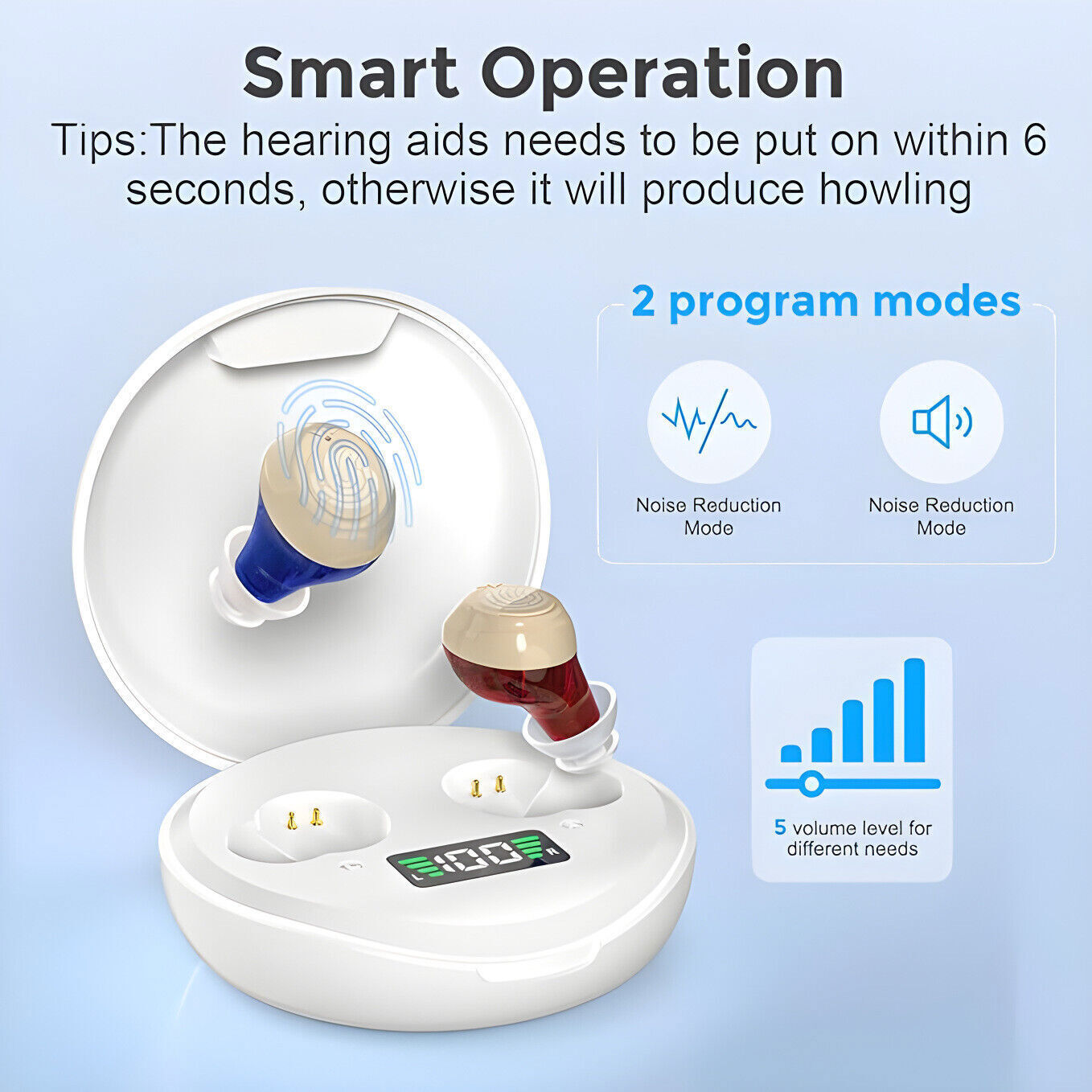 1 Pair Rechargeable Digital Hearing Aids In-Ear Invisible Sound Voice Amplifier