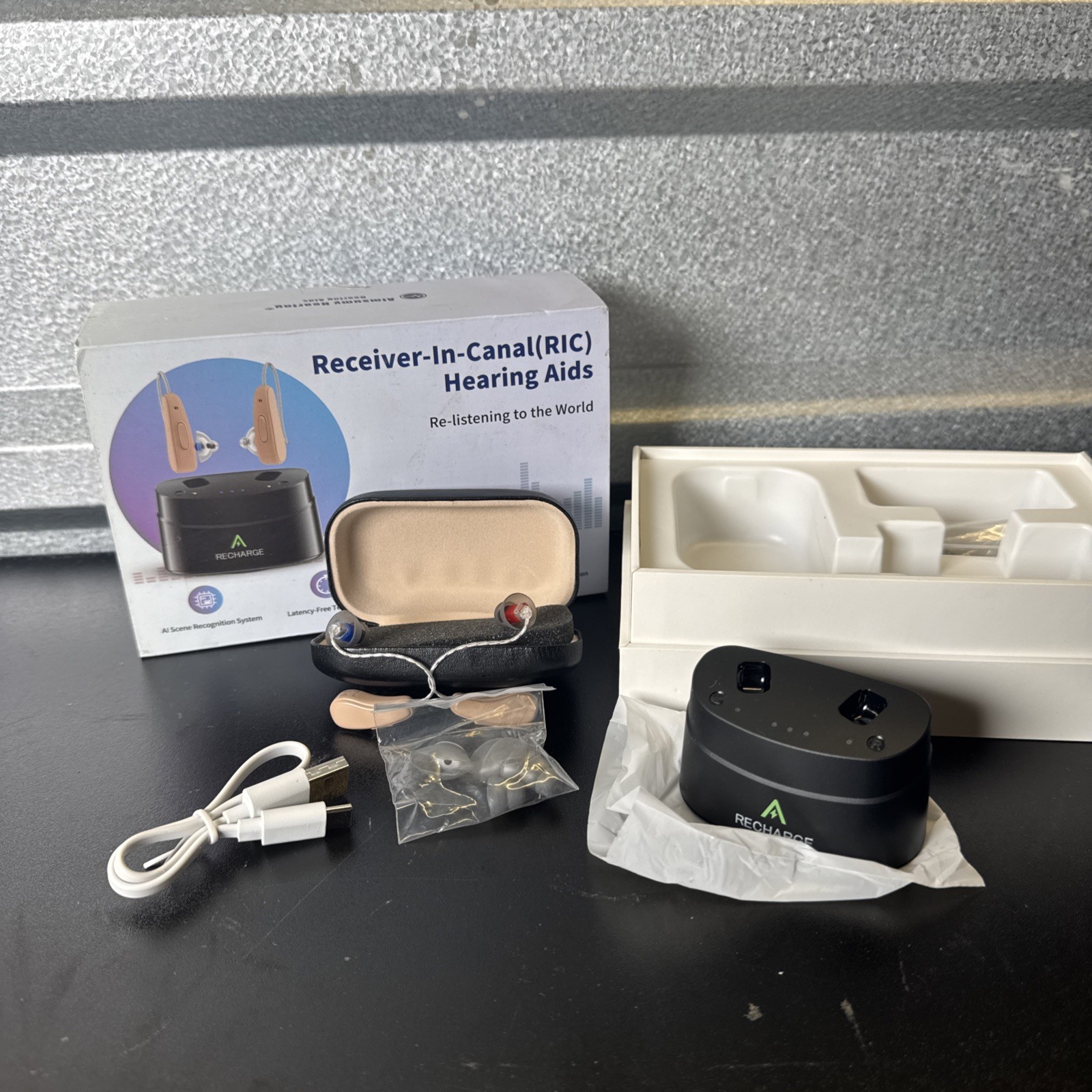 Aimsumy M2219 Beige Rechargeable Noise Cancelling RIC Hearing Aids for Adults