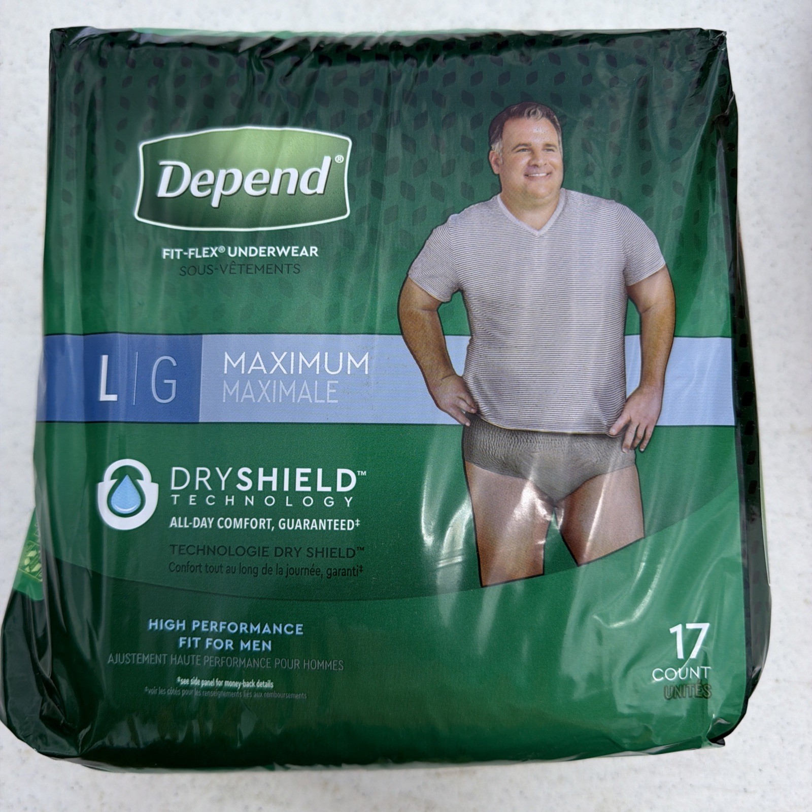 Depends Fit-Flex Underwear Men Size Large Max Absorb 2 X 17ct – Gray – 2pk Case