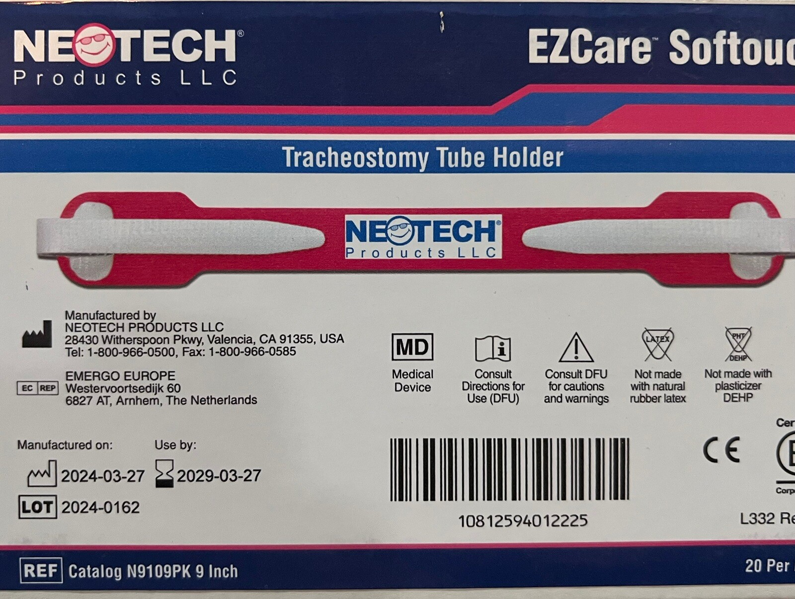 Neotech EZCare Softouch 9” Pink Tracheostomy Tube Holder (20 Ties)