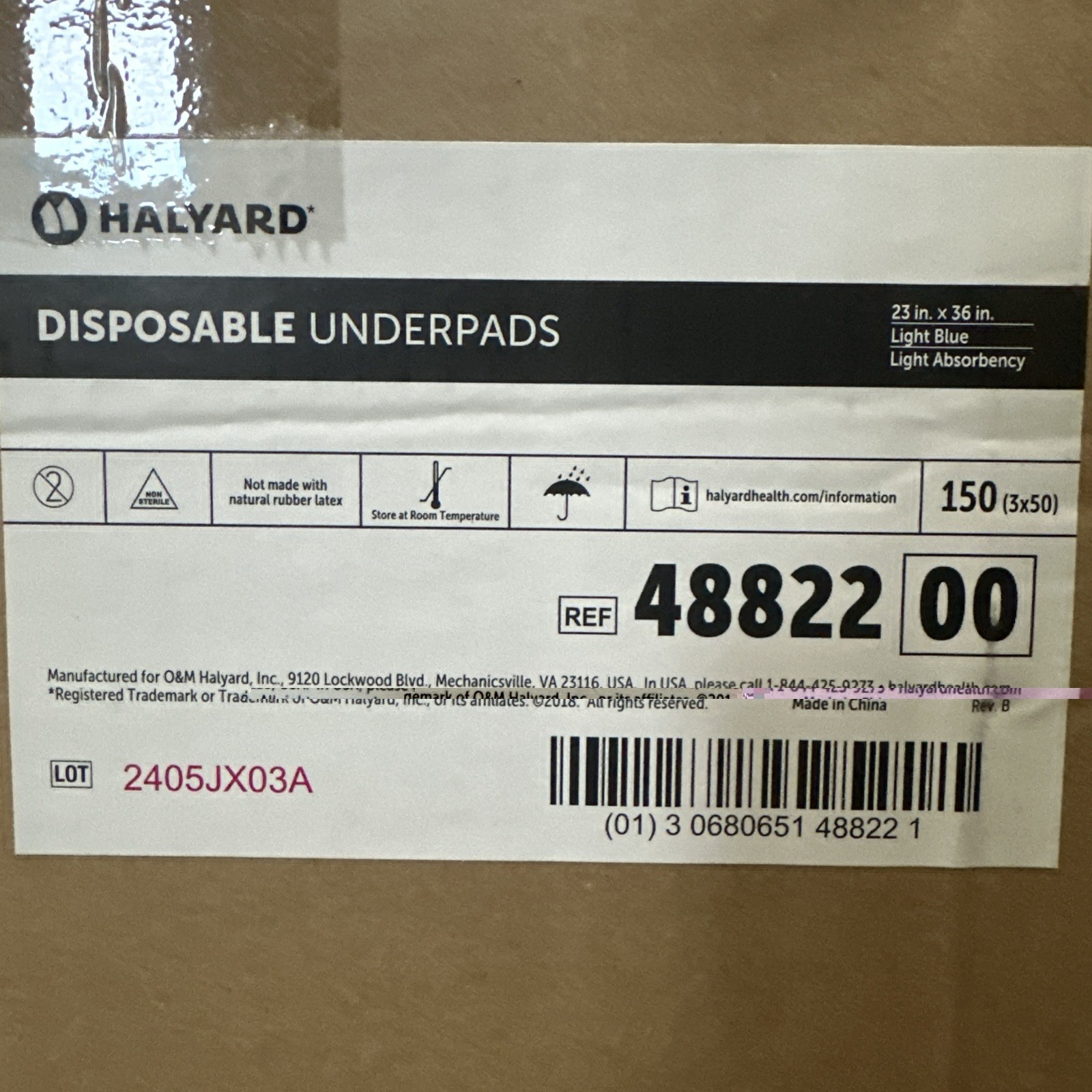 HALYARD Disposable Underpads 23×36 Light Absorbency Blue Case of 150 (48822)