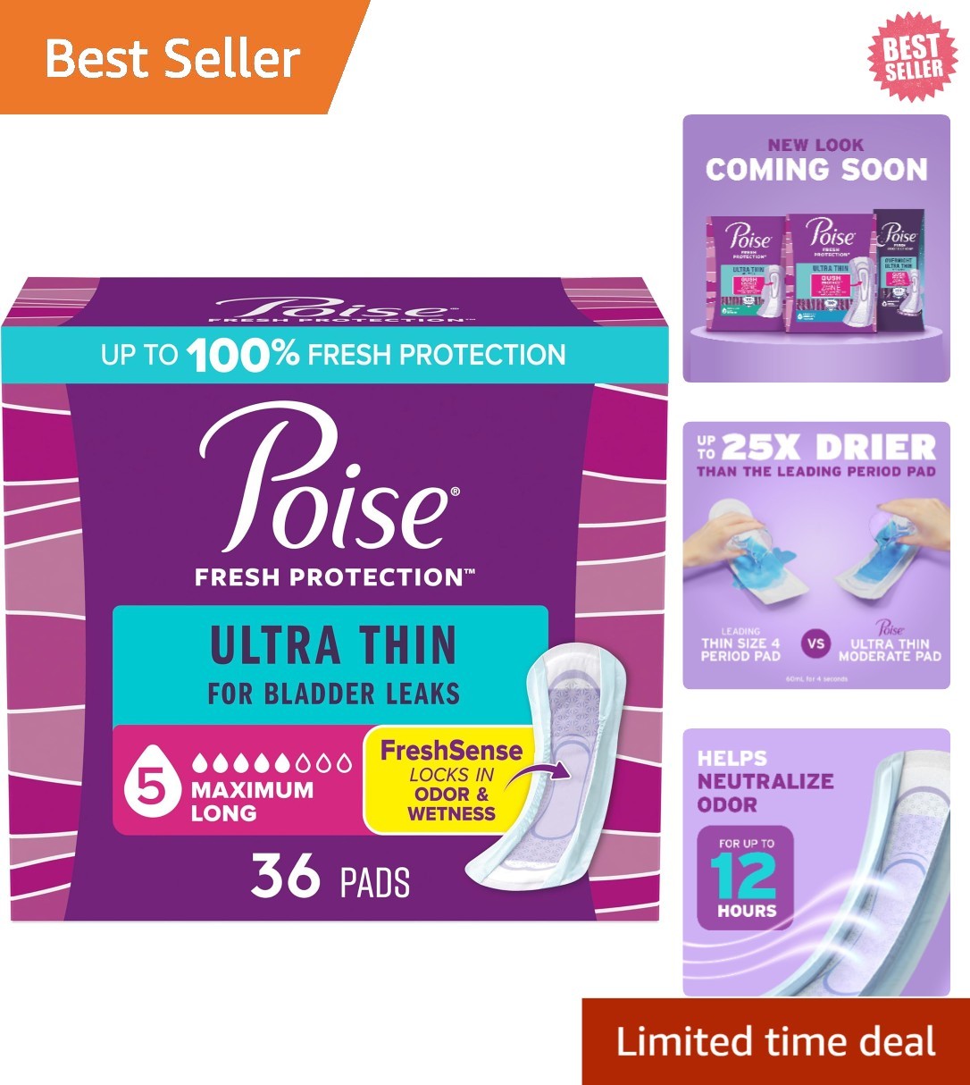 36 Count Ultra Thin Incontinence Pads with 5 Drop Absorbency – Women’s Care