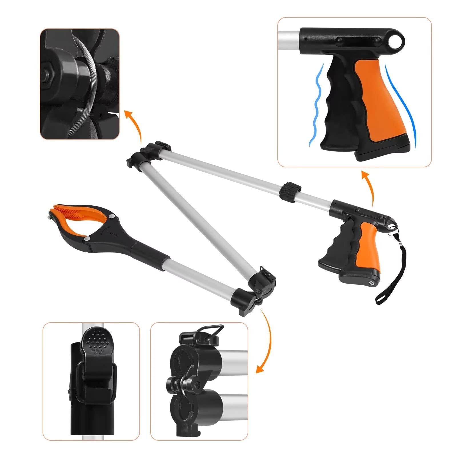 43″ Extra Long Grabber Tool, Foldable Grabbers for Elderly 43 Inch, Orange