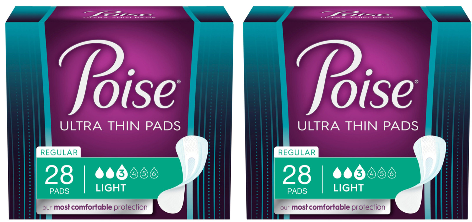 2 Poise Ultra Thin Postpartum Incontinence Pads, Light Absorbency, Regular, 28ct
