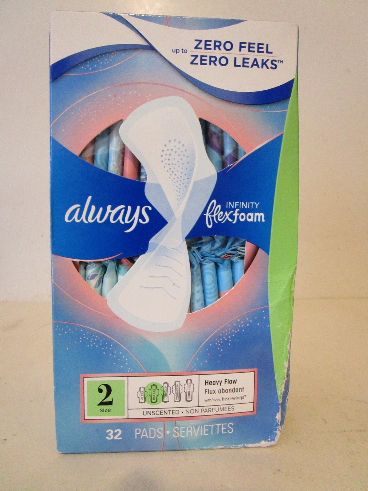 Always Infinity FlexFoam Heavy Flow Pads 12 Hrs Leak Guard Flex-wing Size 2 32ct