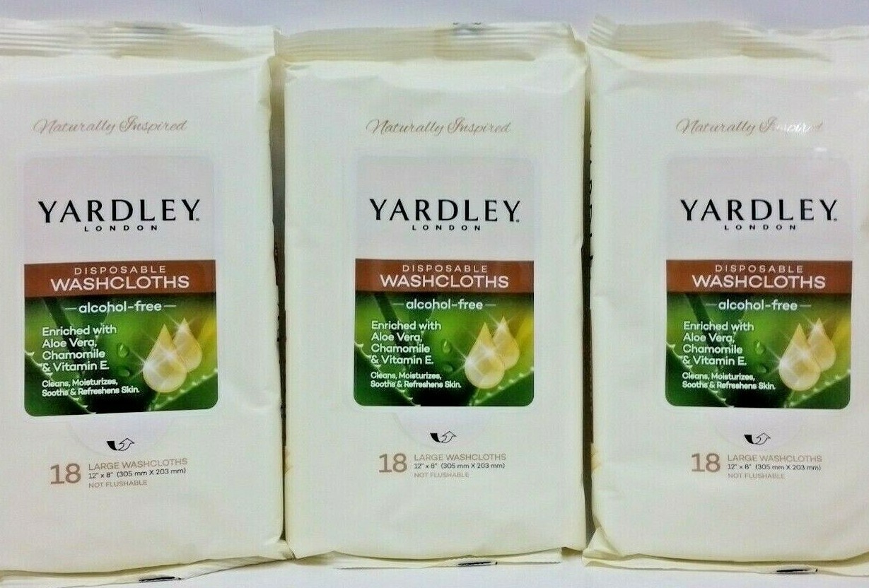 ( Lot 3 ) Disposable Washcloths 18/Pk by Yardley London 12 x 8” Long = Total 54