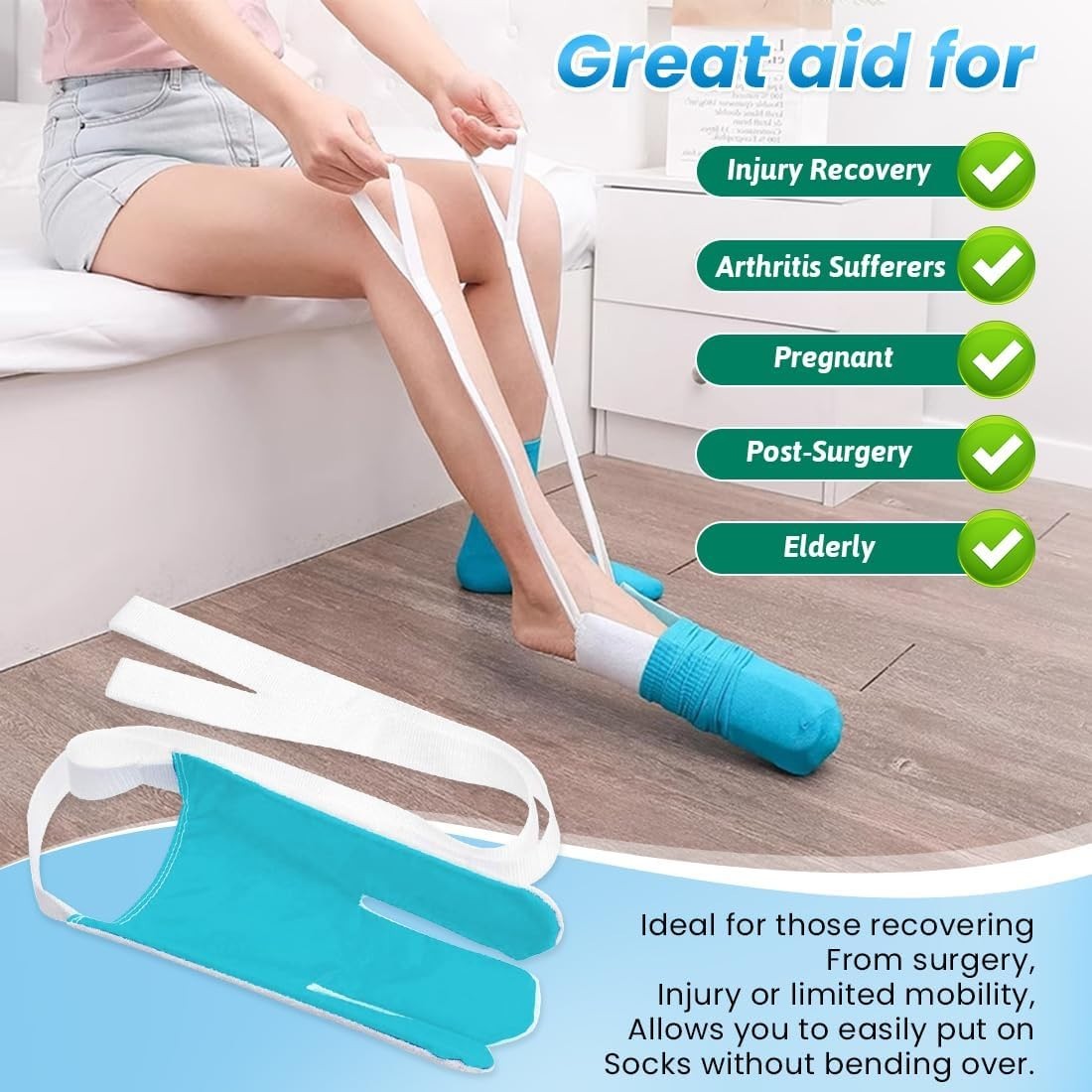 Effortless Sock Helper Tool – Perfect for Seniors, Pregnant & Disabled – Blue