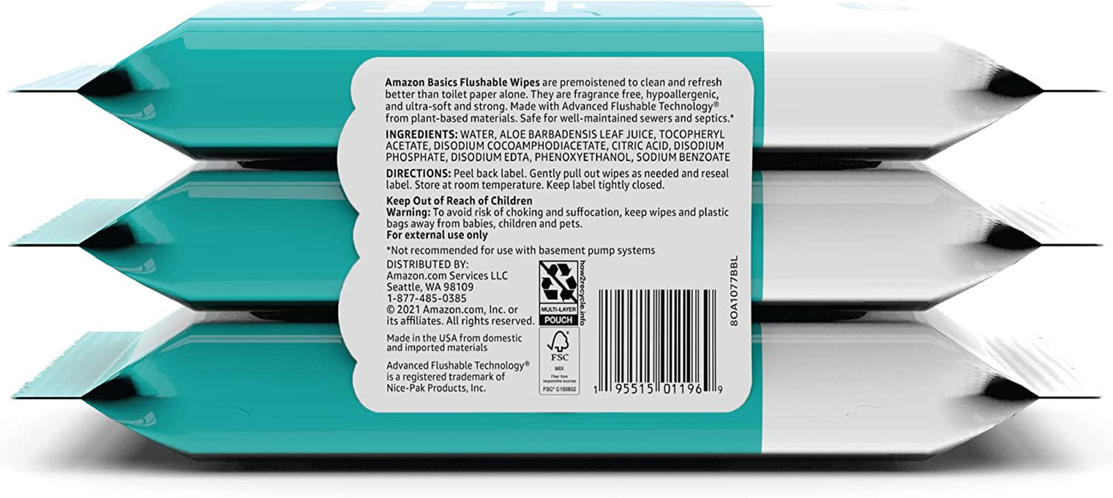 Adult Wet Wipes Flushable Formulated without Fragrance, 126 Count (3 Packs of 42