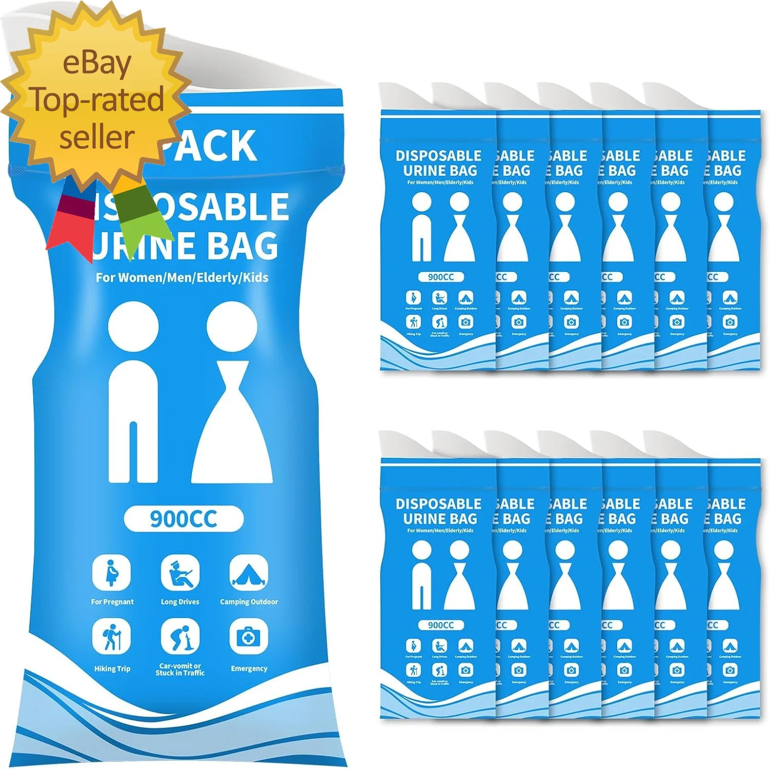 12/24 Pcs Disposable Urine Bags, 900ML Pee Bags for Travel for Women and Men, Em