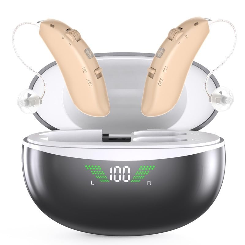 Digital RIC Hearing Aids, Both, Charging Box, Beige, Clear/Nature/Simple I.48