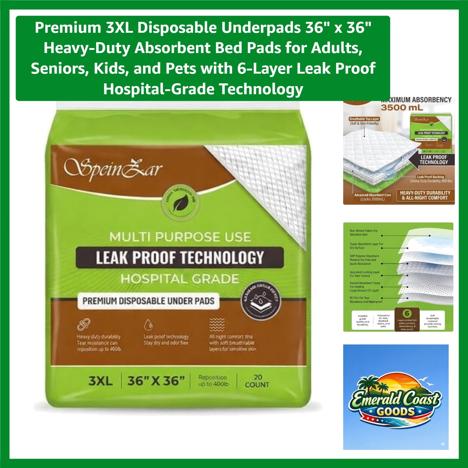 3XL Disposable Underpads 36″ x 36″ Heavy-Duty Absorbent Bed Pads for Adults, …
