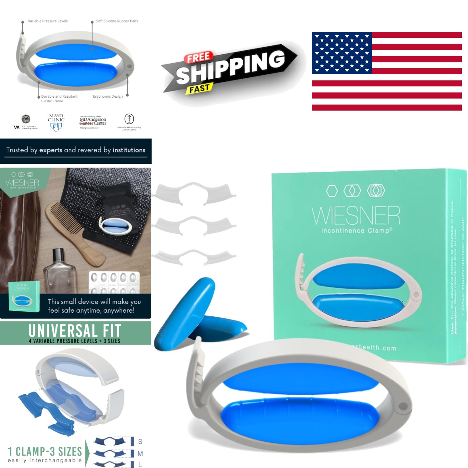 Urinary Incontinence Clamp for Men 3 Sizes Available Lightweight Comfortable Fit