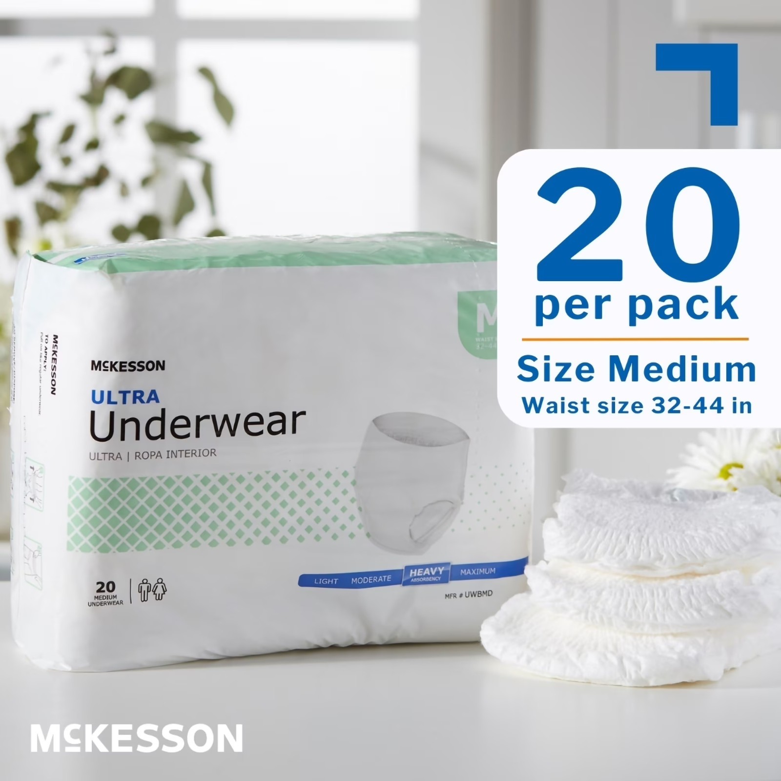 McKesson Ultra Underwear, Incontinence, Heavy Absorbency, Medium, 80 Ct