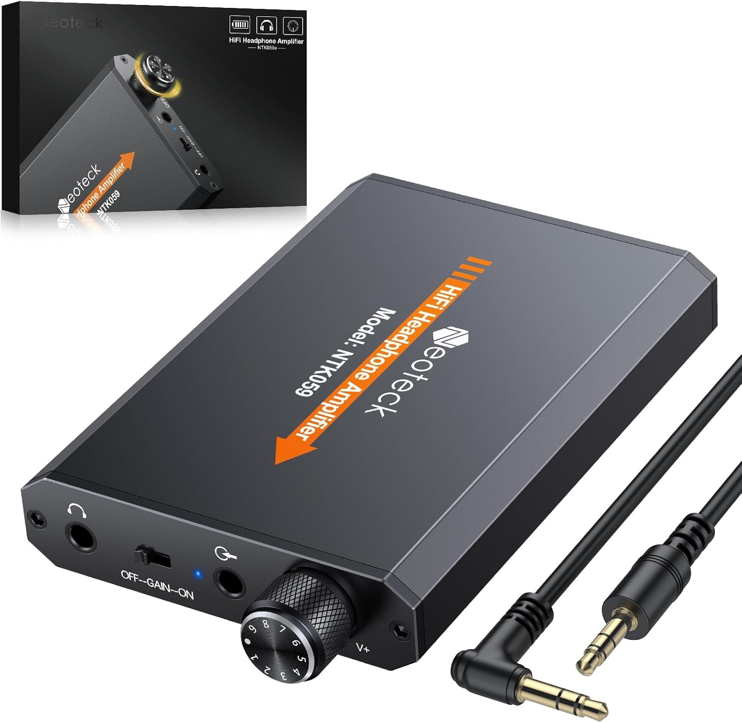 Neoteck Portable 3.5mm Headphone Amplifier Two-Stage Gain Switch, Black