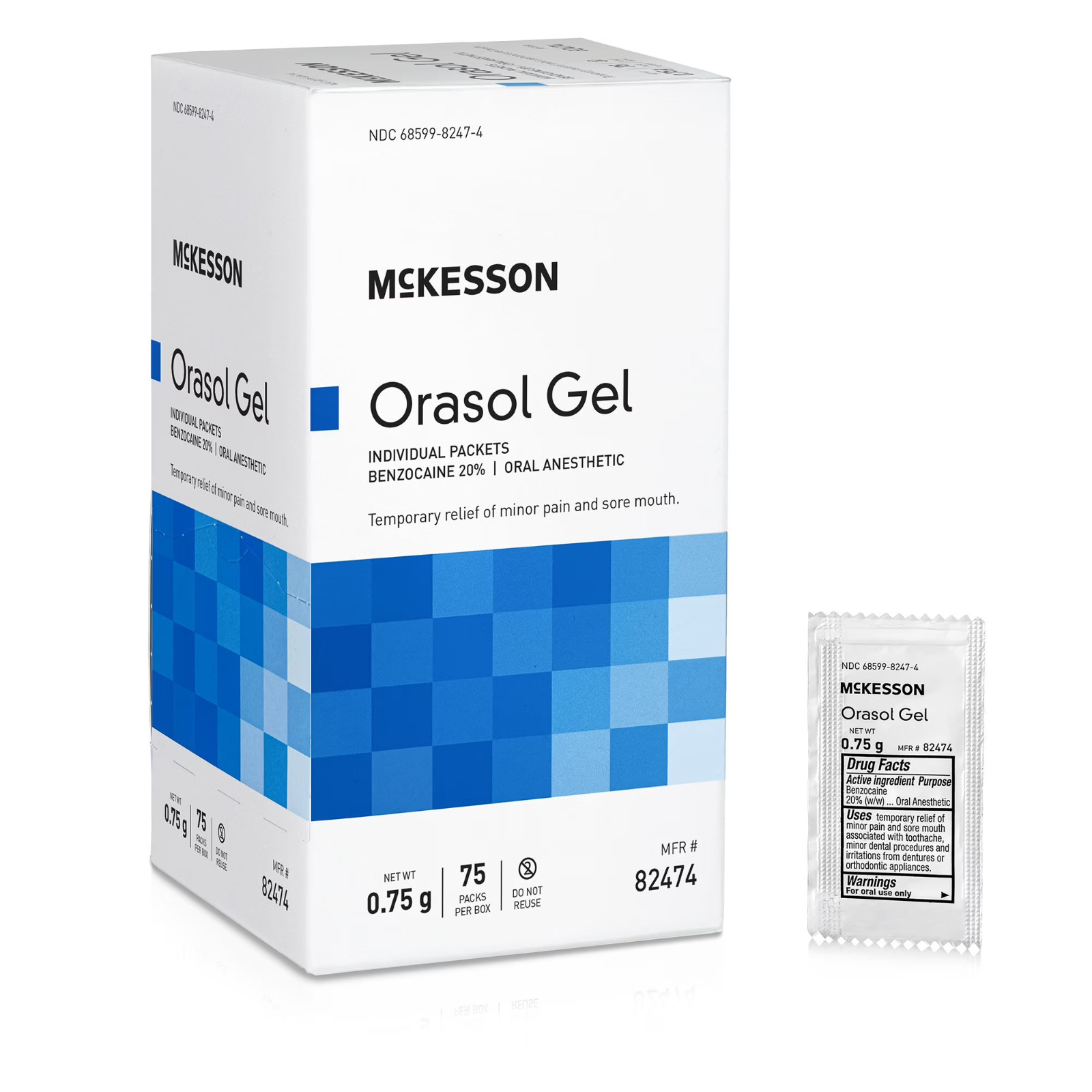 MCKESSON Orasol Gel Individual Packets Benzocaine 20% Anesthetic,0.75g, 75 UNITS