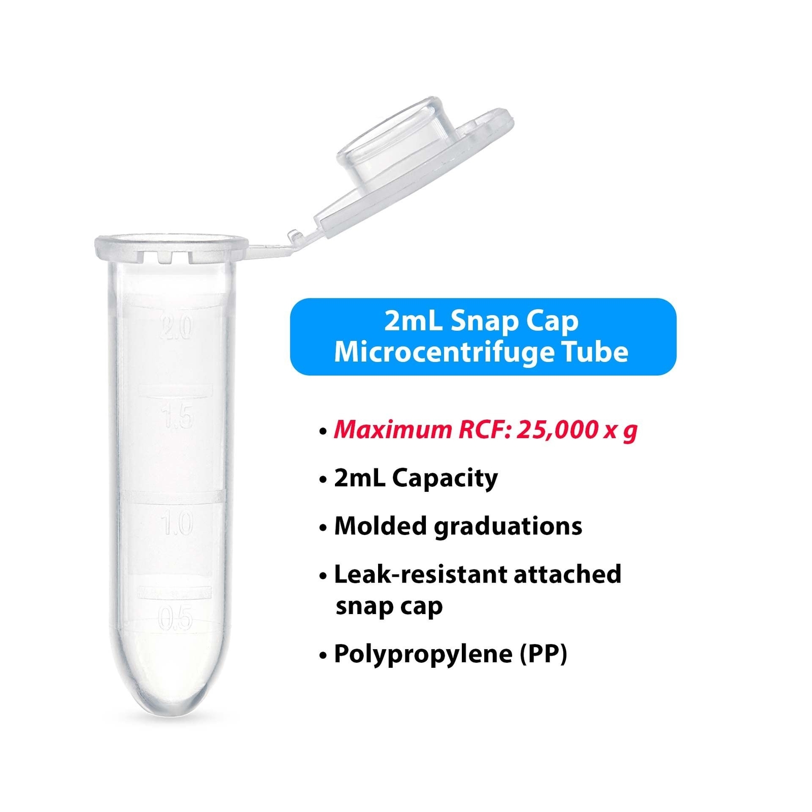 Globe Scientific 111568 Polypropylene Graduated Microcentrifuge Tube with Sna…