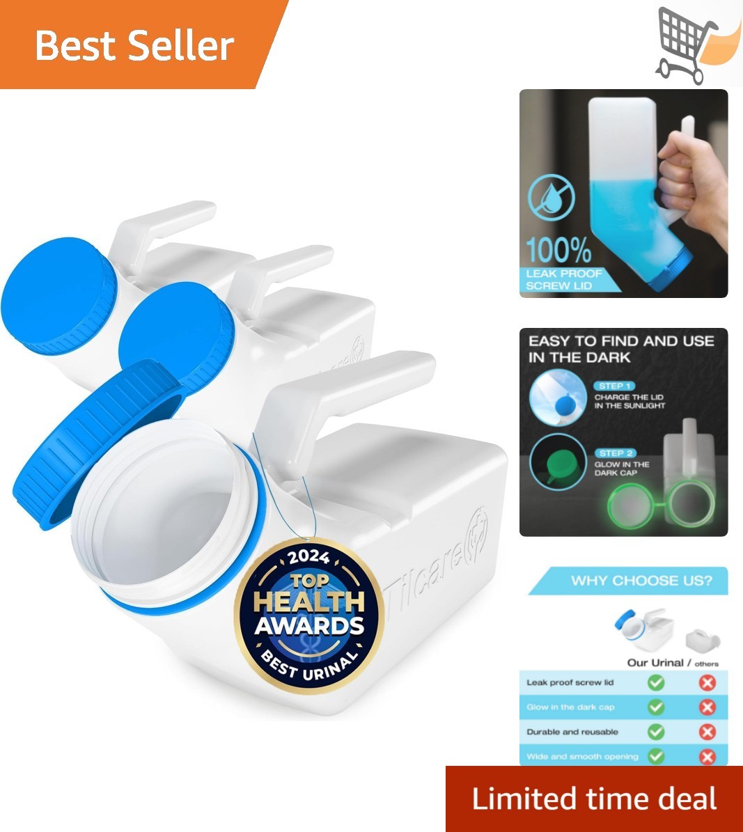 Urinals for Men Glow in The Dark 3 Pack Portable Spill Proof Bottle 32oz