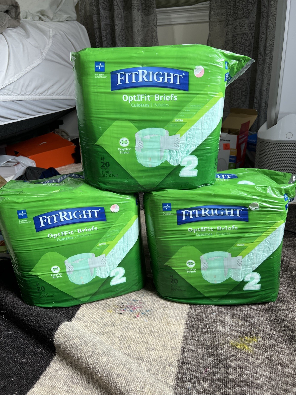 3 Packs Medline FitRight OptIFit Extra Briefs With Tabs 2XL (XXL) 51”-70″