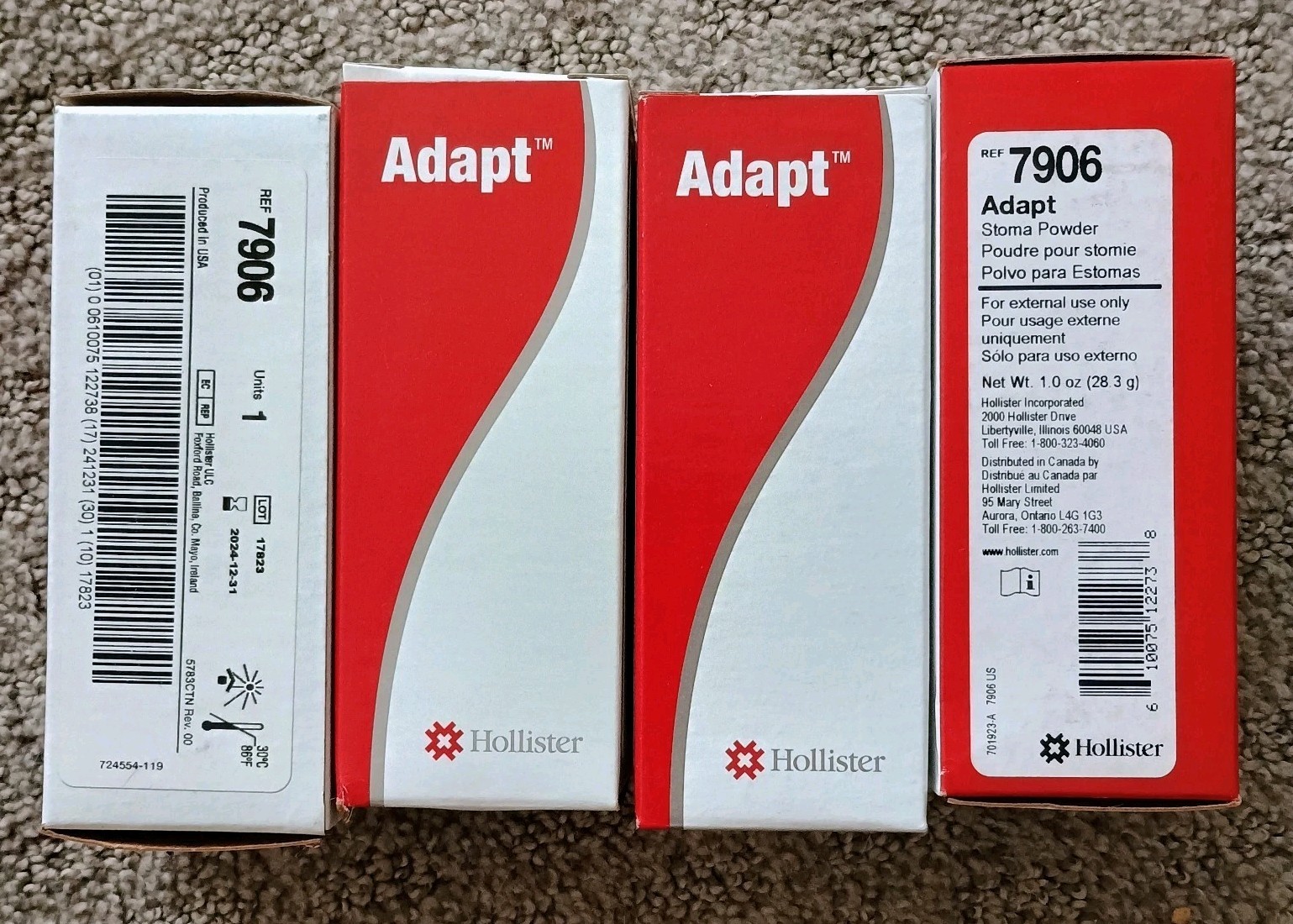 4 Hollister 7906 Adapt Stoma Powder 1.0 oz Bottles **see desc for Exp dates**
