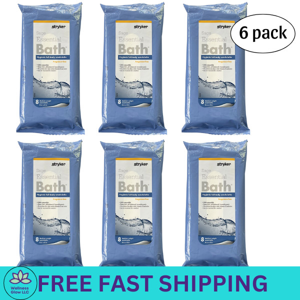 Stryker Sage Essential Bath Cleansing Washcloths – 6 Packages, 48 Cloths Total