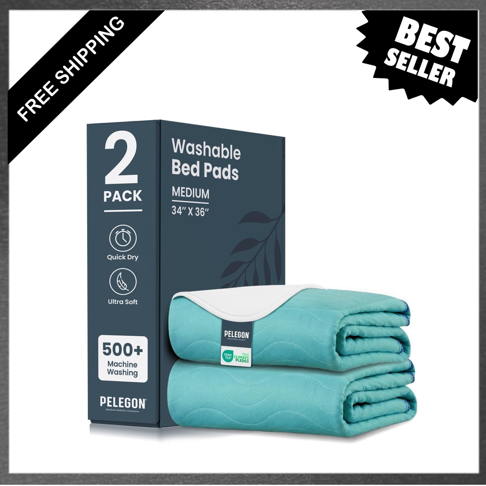 Reusable Bed Pads Waterproof 34×36 Inches Pack of 2 Incontinence Bed Pads for