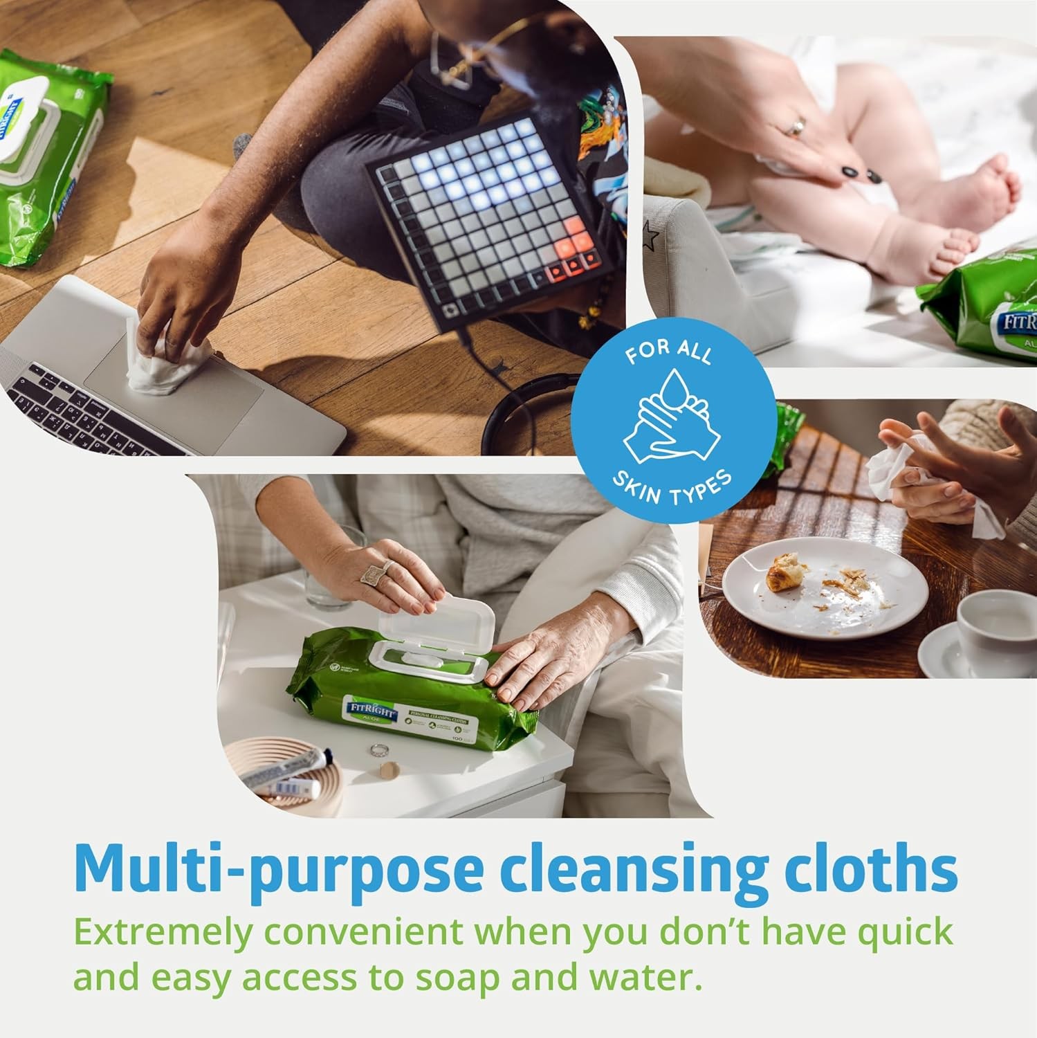 Medline FitRight Aloe Personal Cleansing Cloth Wipes, Scented, Pack of 48, 8 x 1