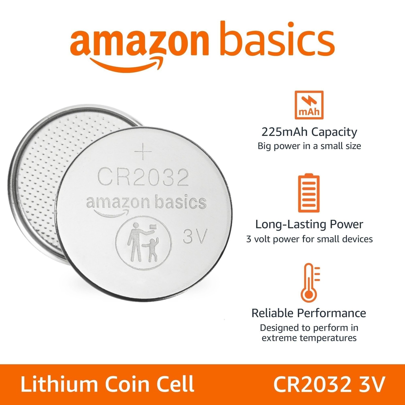 Amazon Basics CR2032 Lithium Batteries, 4-Pack, 4 Count (Pack of 1)