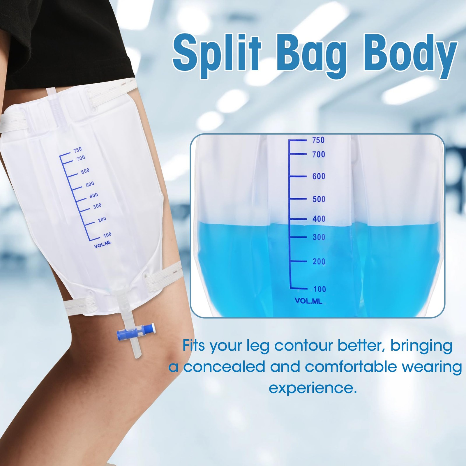 750 mL Catheter Leg Bag for Men and Women 3 Pack Urinary Drainage Bag with An…