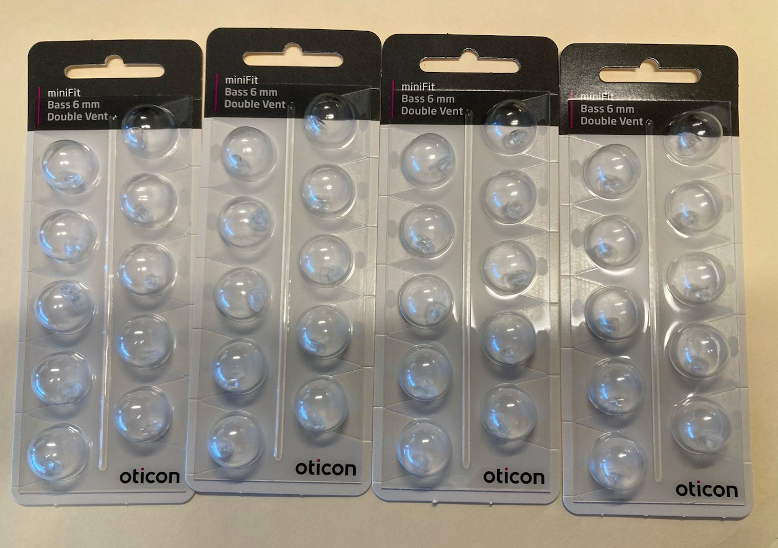 Oticon miniFit 6mm Double Vent Bass Domes – 4 Packs (40 Units)