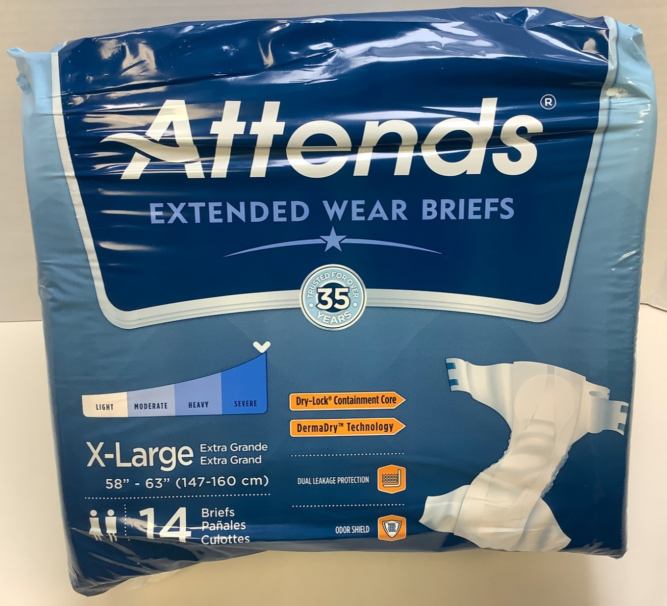 Attends Adult Extended Wear Briefs, Unisex, X-Large (58″-63″), 14 Count