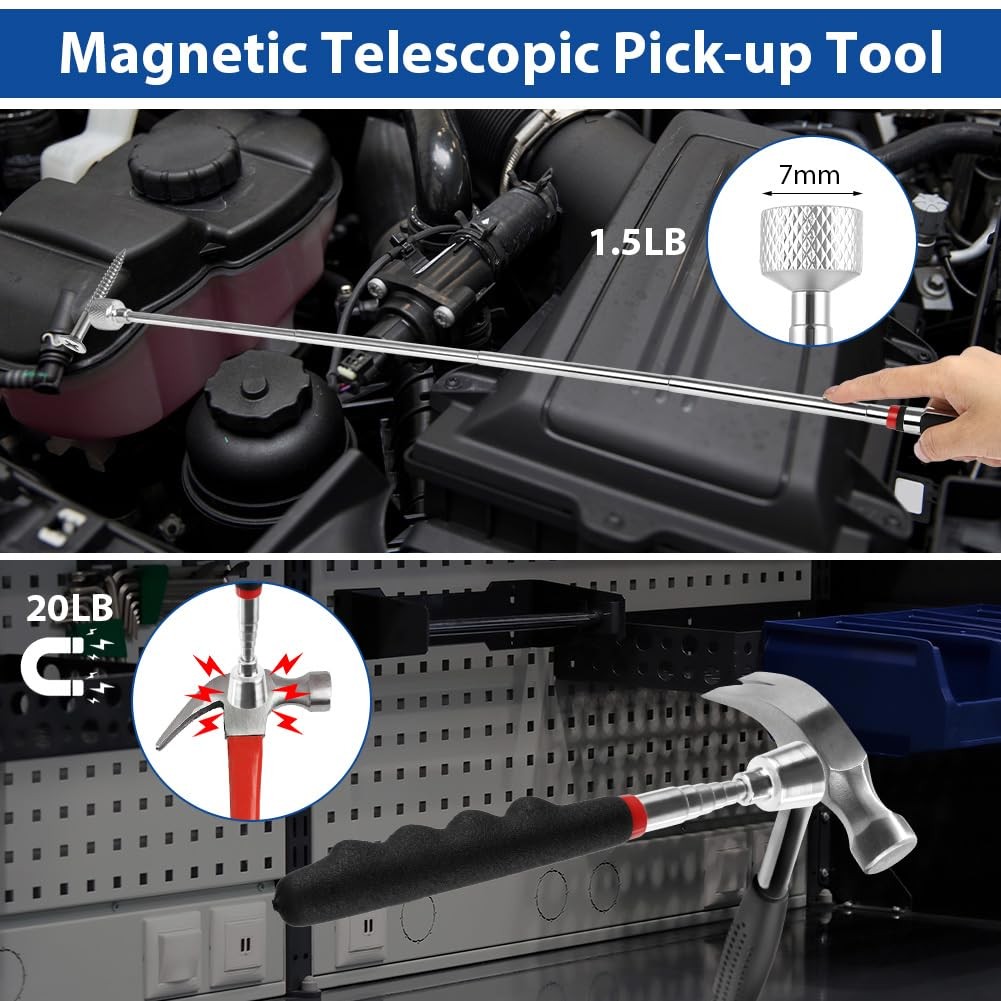 6pc Magnetic Pickup Tool Set Extendable Retractable Wand Nuts Screws Metal 75