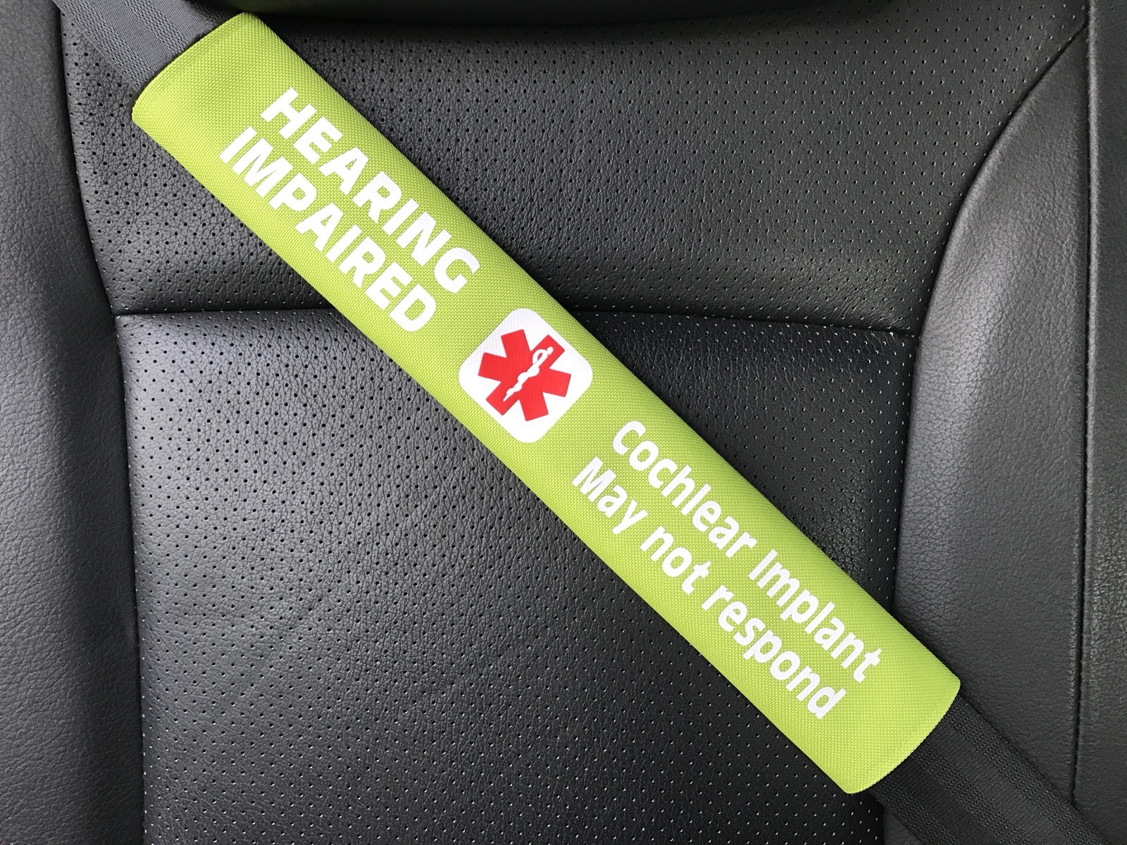 Hearing Impaired Cochlear Implant Medical Alert Seat Belt Cover Deaf