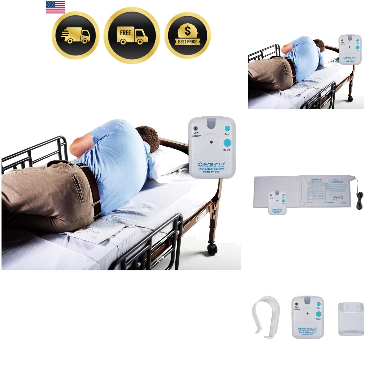 Bed Alarm with 10″ x 30″ Motion Sensor Pad and Wired Device, Various Ring Sou…