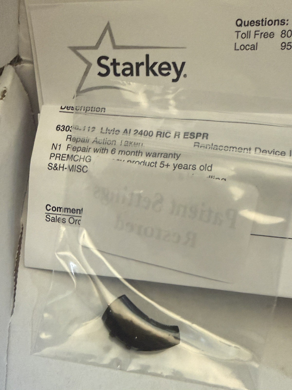 STARKEY LIVIO EDGE AI 2400 RIC rechargeable Bluetooth (RIGHT ONLY)