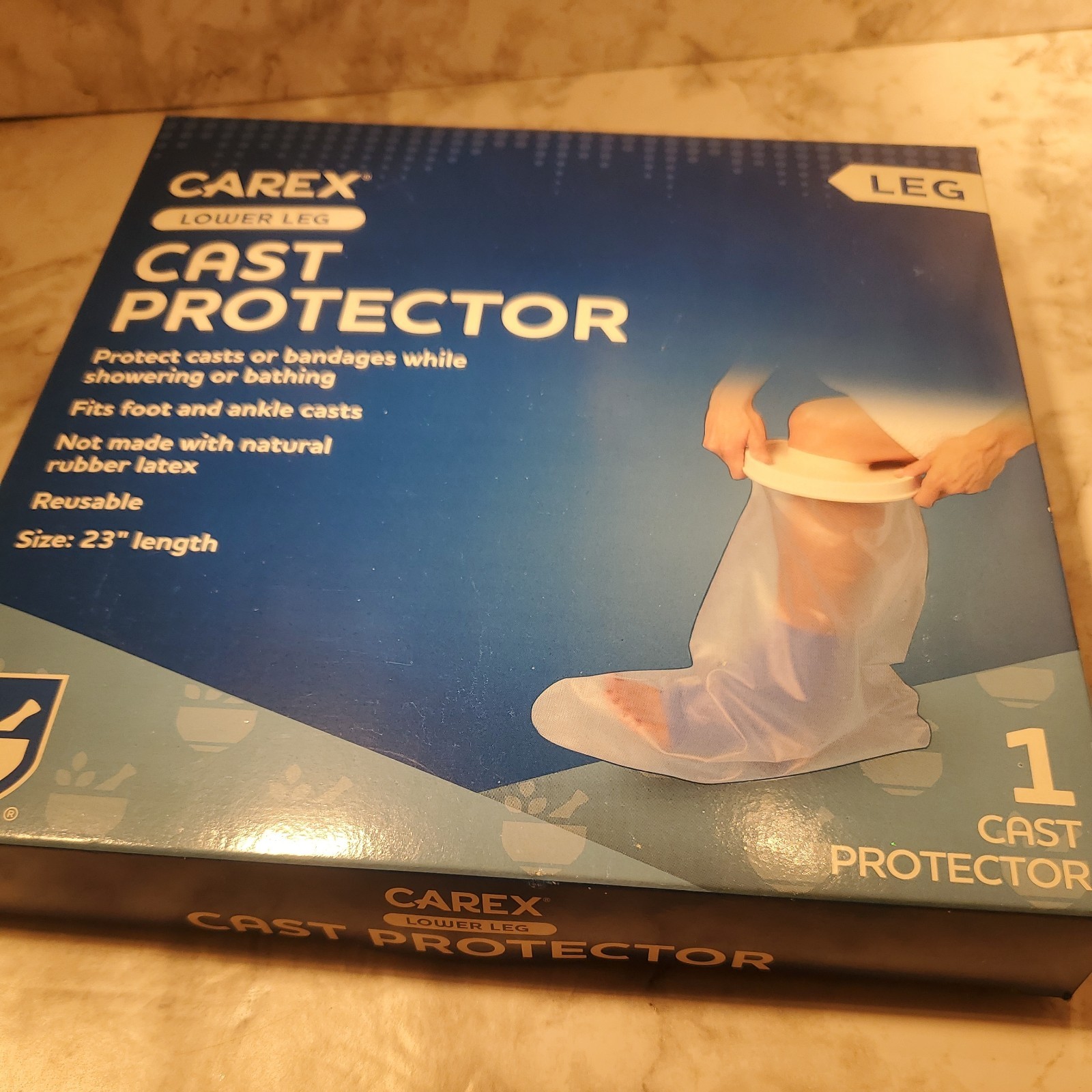 Carex Cast Protector Lower Leg & Foot Reusable Tight Seal Ring Latex Free 23″ L
