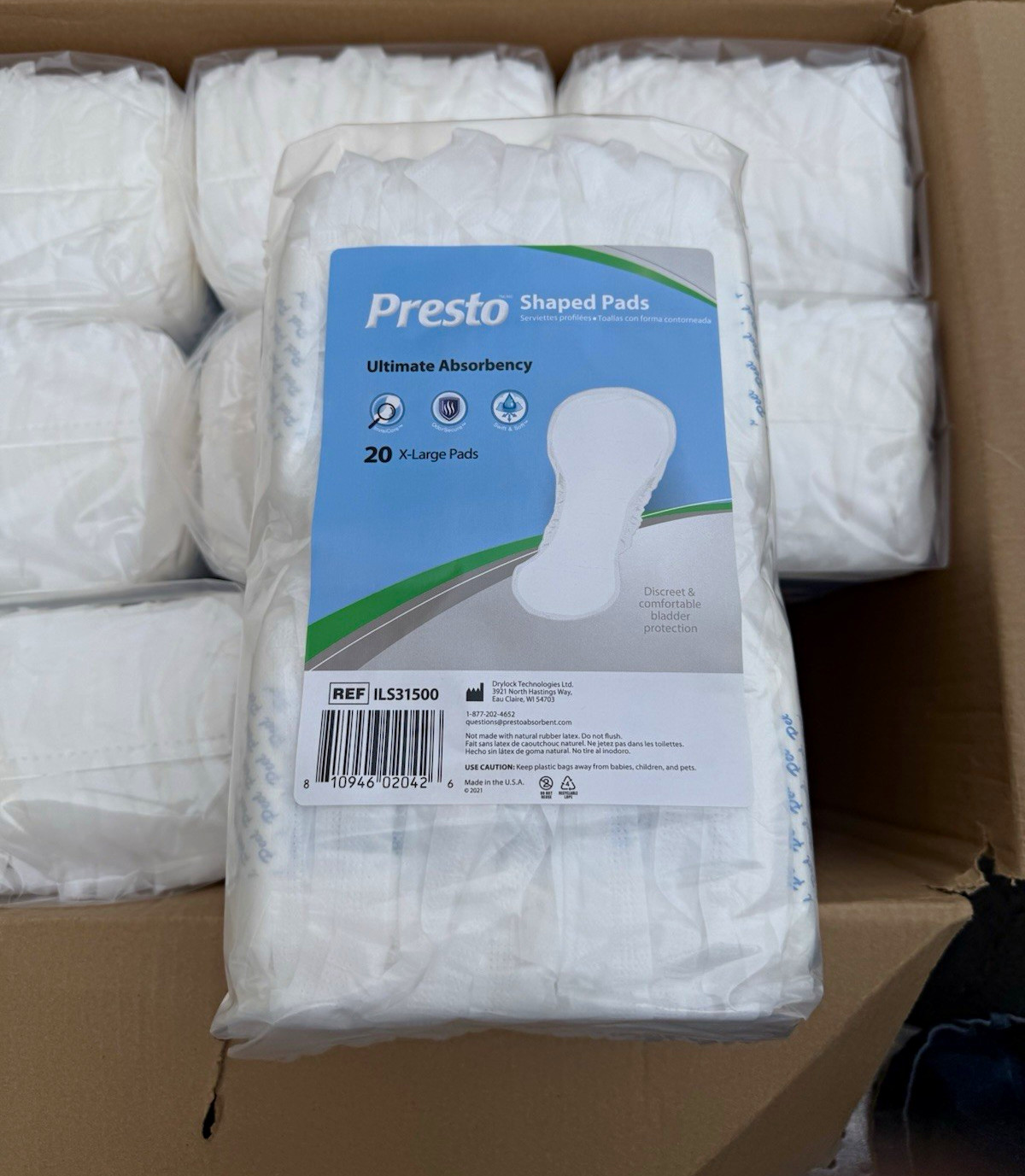 Presto Shaped Pads Incontinence Pads Ultimate Absorbency X-Large 20ct White
